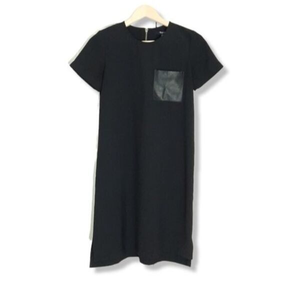 Madewell Dresses & Skirts - Madewell Black Mini Dress Leather Pocket T-Shirt High-low Dress Exposed Zip XS